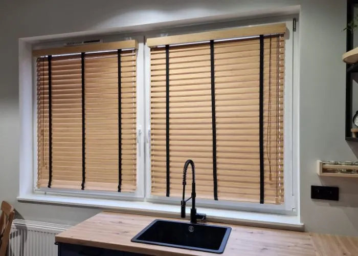 Stylish Kitchen Window Wooden Blinds