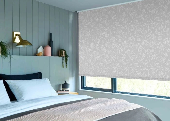 Premium fabric roller blinds in bedroom