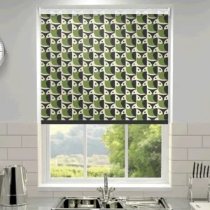 Orla Kiely Owl Made to Measure Blackout Kitchen Blind Chalky Green