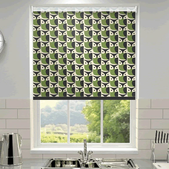 Orla Kiely Owl Made to Measure Blackout Kitchen Blind Chalky Green