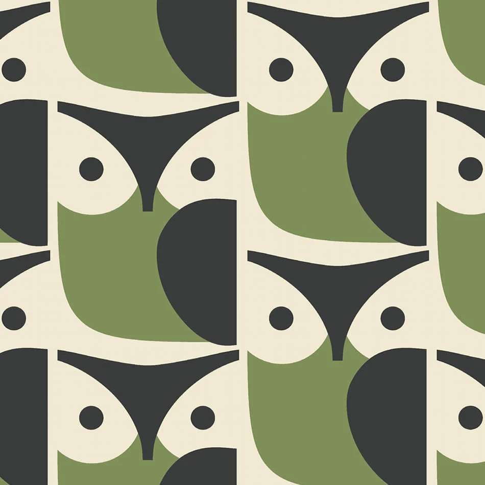 Orla Kiely Owl Made to Measure Blackout Kitchen Blind Chalky Green