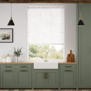 Brilliant White & Fresh White Faux Wood Blind - 50mm Slat