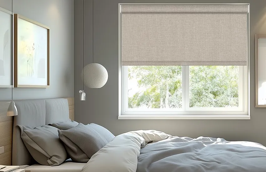 Blackout roller blinds in bedroom