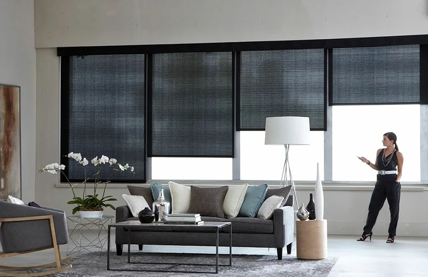 Motorized blinds install in living room